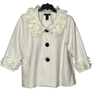 Ali Miles Swing Coat‎ Women Plus Size 1X White Wool A-Line Ruffles Pockets Artsy